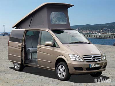 Mercedes Viano lang mit Reimo-Schlafdach - Klick öffnet Großansicht Mercedes Viano lang mit Reimo-Schlafdach
