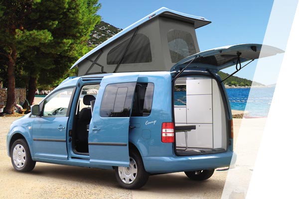 Minicamper Camp auf Volkswagen Caddy langer Radstand