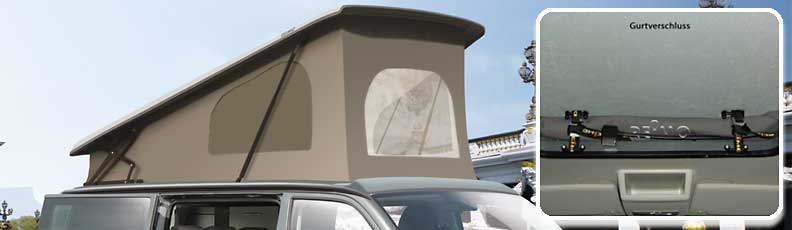 Aufstelldach EasyFit mit Gurtverschluss für VW T5 & VW T6 kurzer Radstand Aufstelldach EasyFit mit Gurtverschluss für VW T5 & VW T6 kurzer Radstand