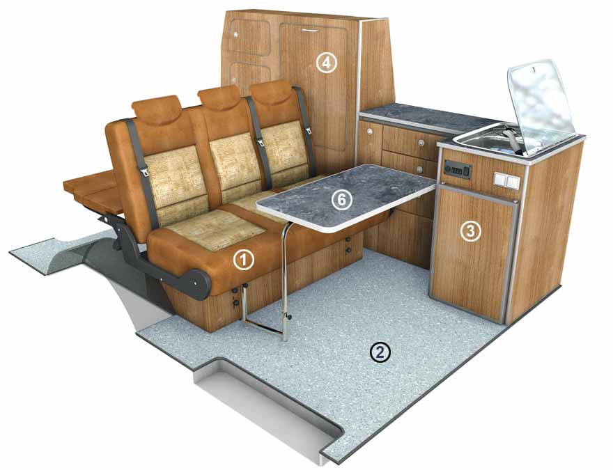 Möbelbausatz für Campingbus TravelStyle VW Transporter kurzer Radstand