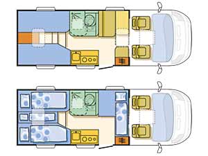 Adria Compact SL: Grundriss in Tag- und Nachtstellung - Klick aufs Bild öffnet Großansicht Adria Compact SL: Grundriss in Tag- und Nachtstellung