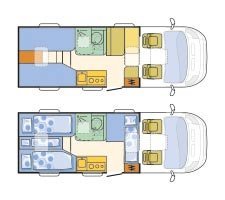 Adria Compact SL: Grundriss in Tag- und Nachtstellung - Klick aufs Bild öffnet Großansicht Adria Compact SL: Grundriss in Tag- und Nachtstellung