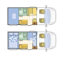 Adria Compact SP: Grundriss in Tag- und Nachtstellung - Klick aufs Bild öffnet Großansicht Adria Compact SP: Grundriss in Tag- und Nachtstellung
